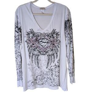 California Girlz Top Women 2X V-Neck T-Shirt Long Sleeve Graphic Bling